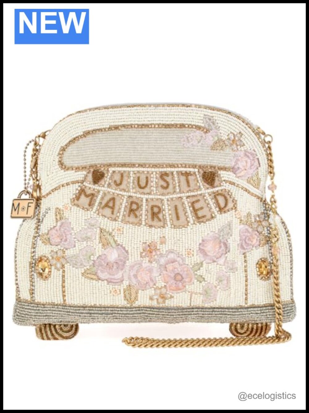 Just Married Beaded Bridal Crossbody Clutch Handbag Purse
